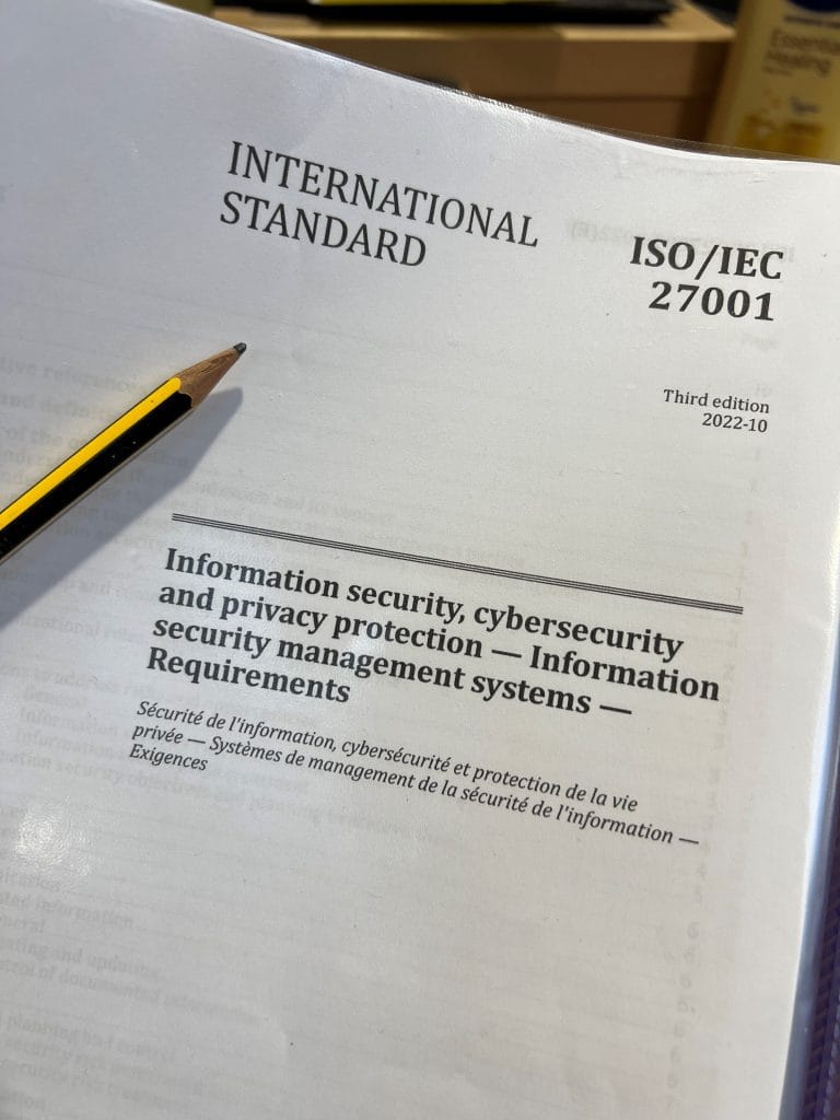ISO 27001 information security management system standard document.