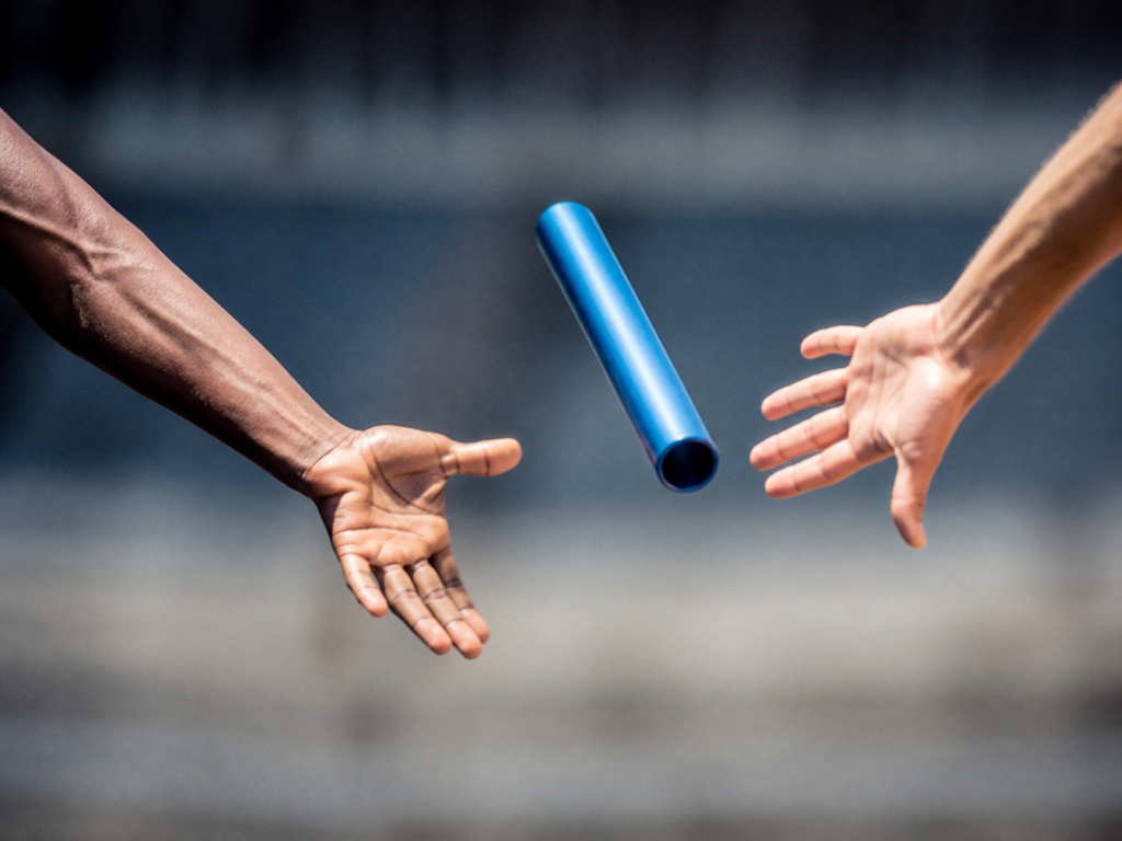 Relay baton dropped mid-handover, illustrating a failed third-party contract handover